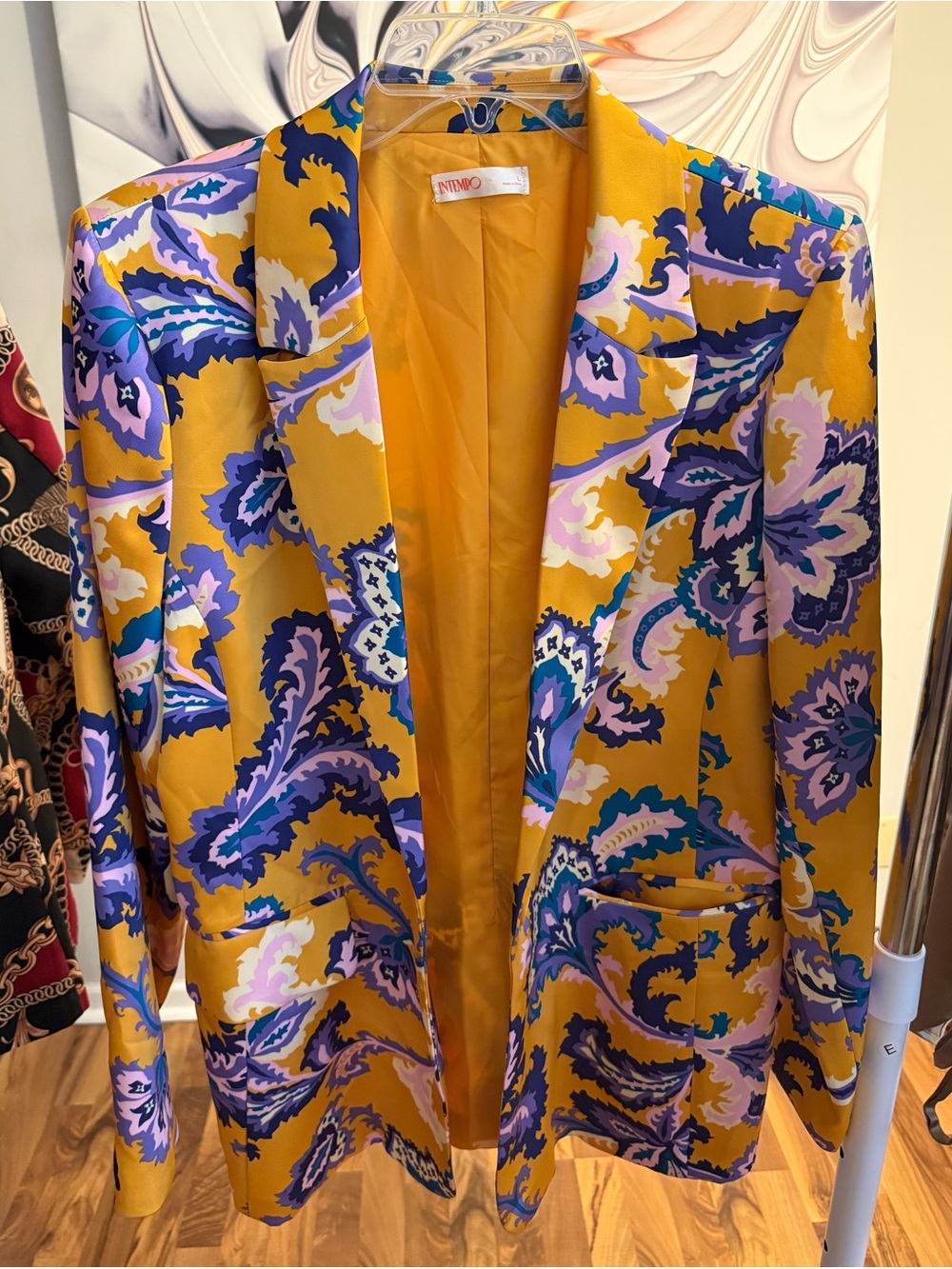 Bold Mustard Floral Blazer with Purple, Pink & Teal Blue Print